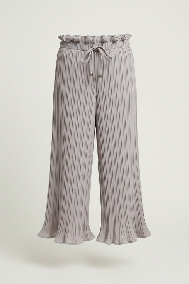 Pantalon À Pince Gris Plissé Ample Court Fille - Maille - vue 3