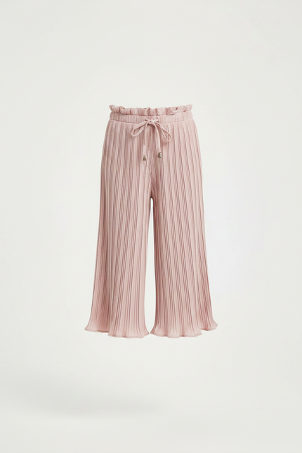 Pantalon À Pince Rose Plissé Ample Fille Décontracté Fluide - Polyester - vue 3