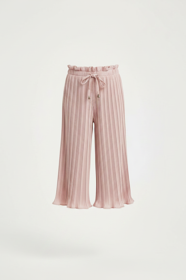 Pantalon À Pince Rose Plissé Ample Fille Décontracté Fluide - Polyester - vue 3