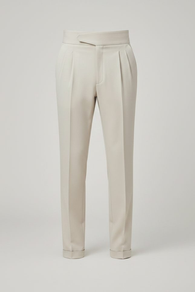 Pantalon À Pince Beige Plissé Taille Haute Homme Élégant - Gabardine - vue 3