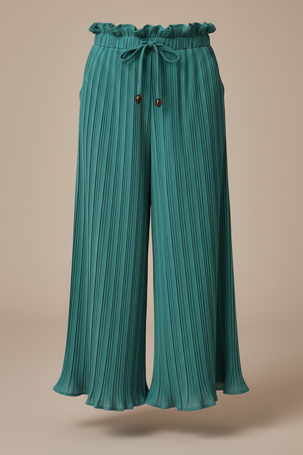 Pantalon À Pince Plissé Fluide Vert Taille Haute - Polyester - vue 3