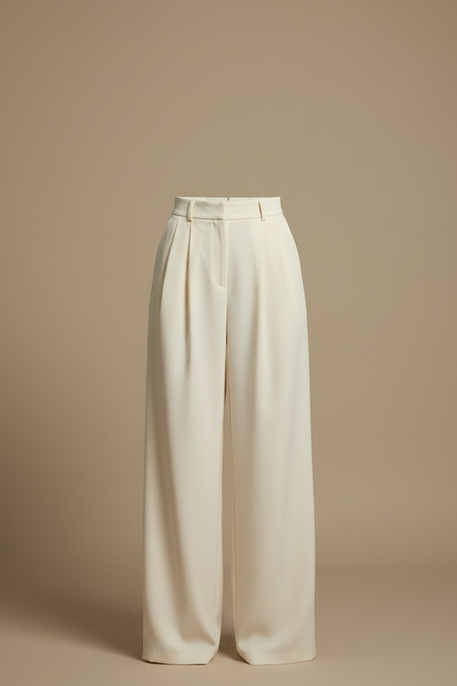 Pantalon À Pince Crème Ample Fluide Taille Haute - Beige Polyester - vue 3