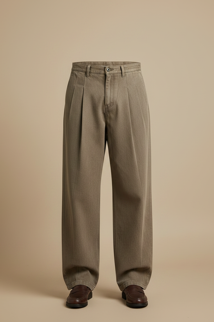Pantalon À Pince Kaki Plissé Ample Homme Décontracté - Toile - vue 3