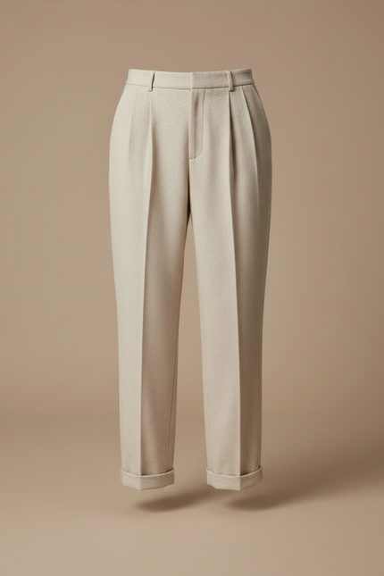 Pantalon À Pince Beige Tweed Droit Ample Décontracté - vue 3