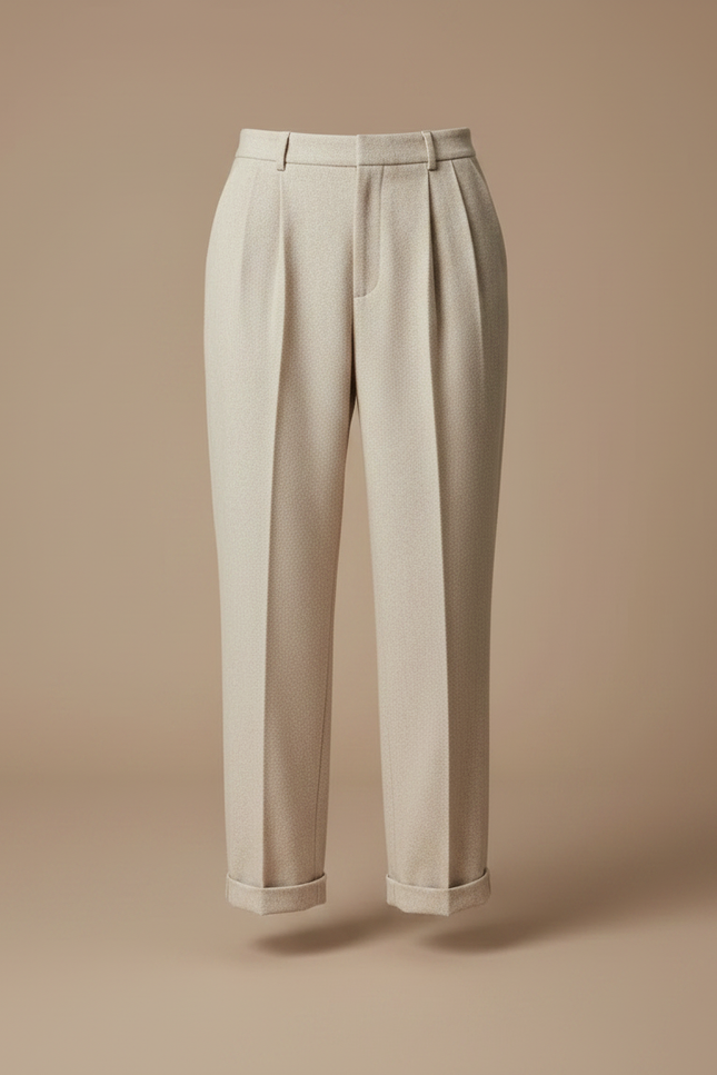 Pantalon À Pince Beige Tweed Droit Ample Décontracté - vue 3