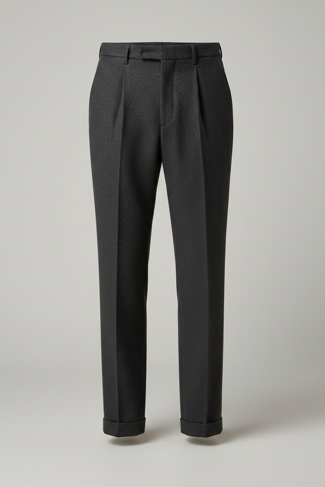 Pantalon À Pince Gris Foncé Laine Plissé Droit Homme - vue 3
