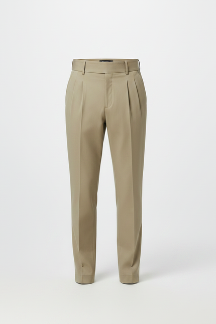 Pantalon À Pince Kaki Plissé Ceinturé Élégant Homme - Gabardine - vue 3