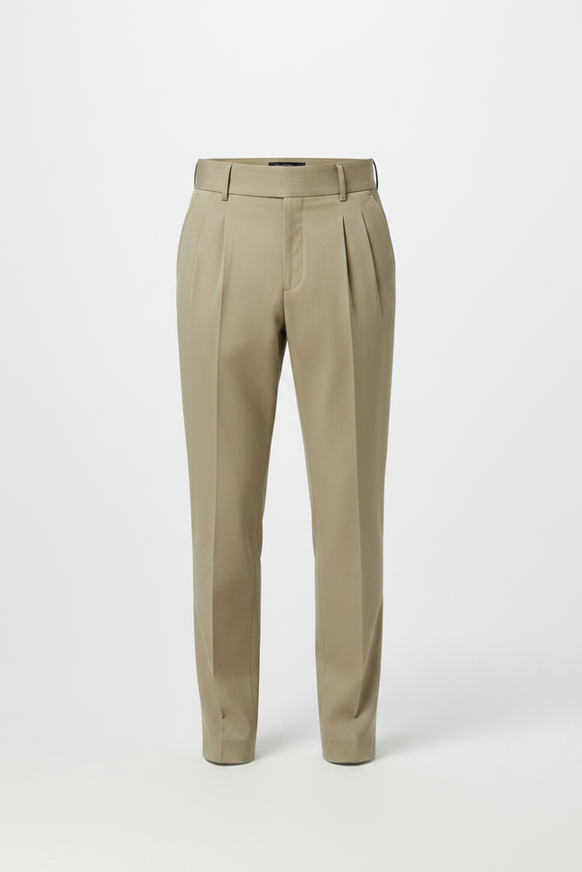 Pantalon À Pince Kaki Plissé Ceinturé Élégant Homme - Gabardine - vue 3