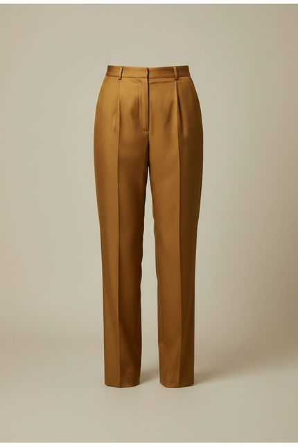 Pantalon À Pince Marron Satiné Plissé Taille Haute Fluide - vue 3