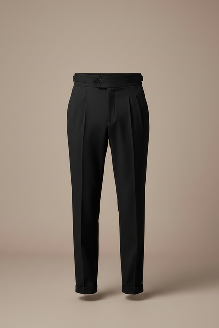 Pantalon À Pince Noir Taille Haute Plissé Ceinturé Décontracté - Gabardine - vue 3