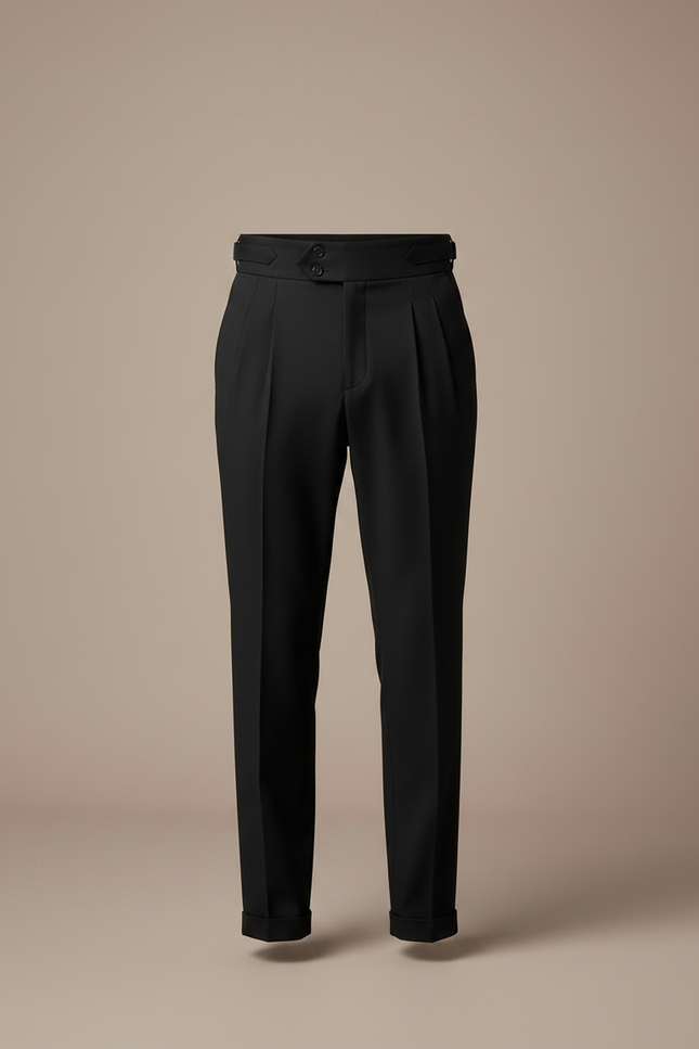 Pantalon À Pince Noir Taille Haute Plissé Ceinturé Décontracté - Gabardine - vue 3