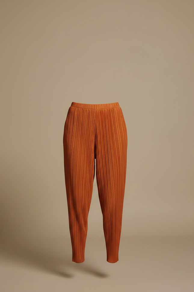 Pantalon À Pince Plissé Fluide Ample Orange Femme - Polyester - vue 3