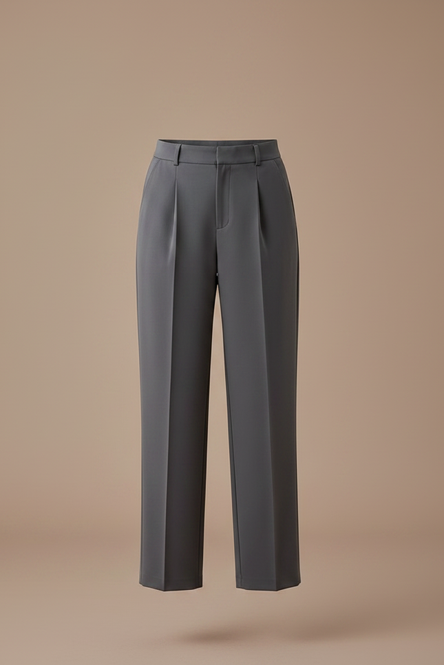 Pantalon À Pince Gris Élégant Droit Taille Haute - Polyester - vue 3