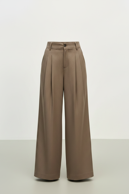 Pantalon À Pince Marron Droit Ample Plissé Décontracté - Gabardine - vue 3