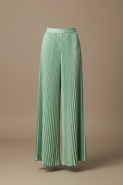 Pantalon À Pince Plissé Vert Menthe Fluide Ample - Polyester - vue 3