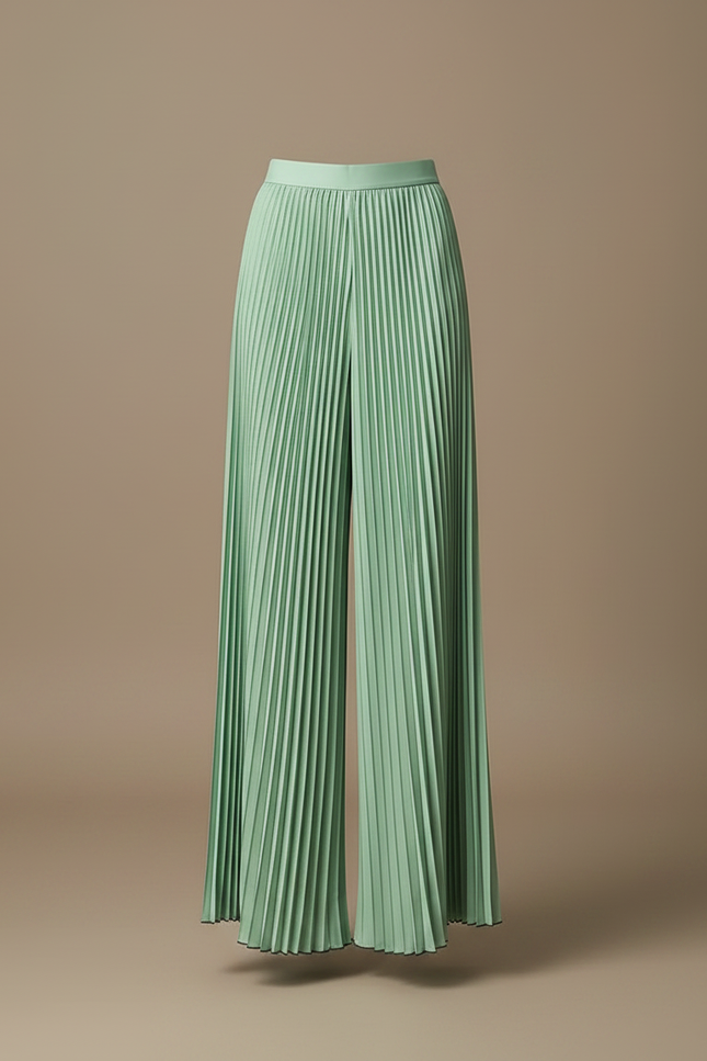 Pantalon À Pince Plissé Vert Menthe Fluide Ample - Polyester - vue 3