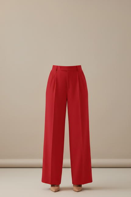 Pantalon À Pince Rouge Droit Fluide Élégant Femme - Viscose - vue 3