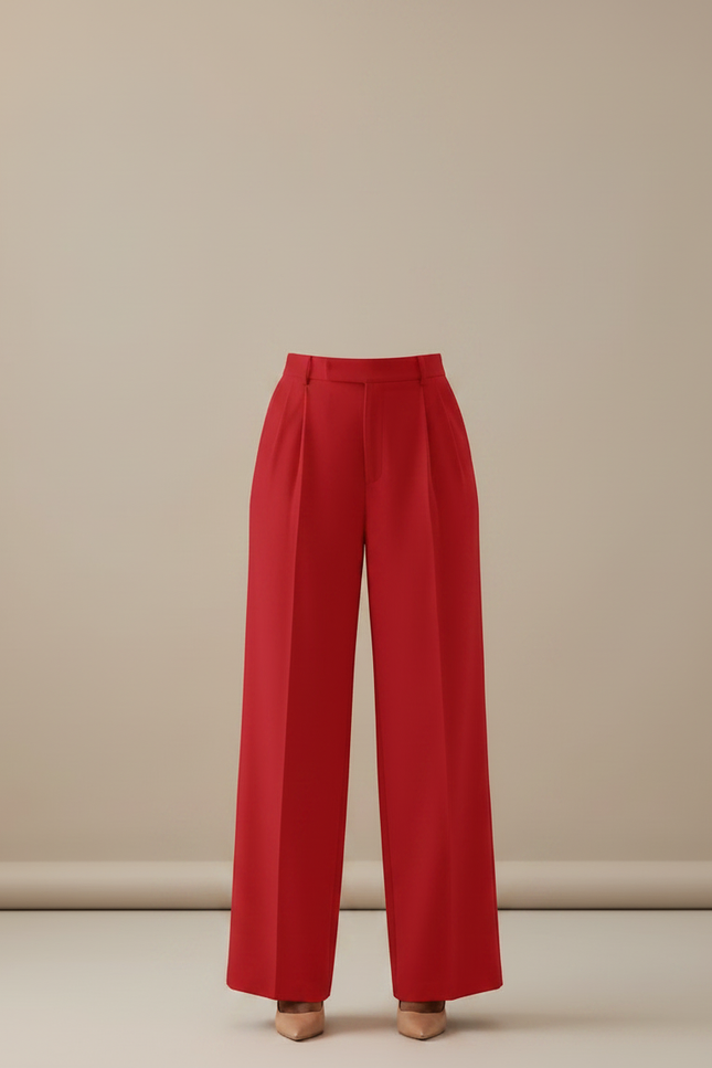 Pantalon À Pince Rouge Droit Fluide Élégant Femme - Viscose - vue 3