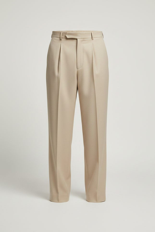 Pantalon À Pince Beige Plissé Ample Élégant Homme - Gabardine - vue 3