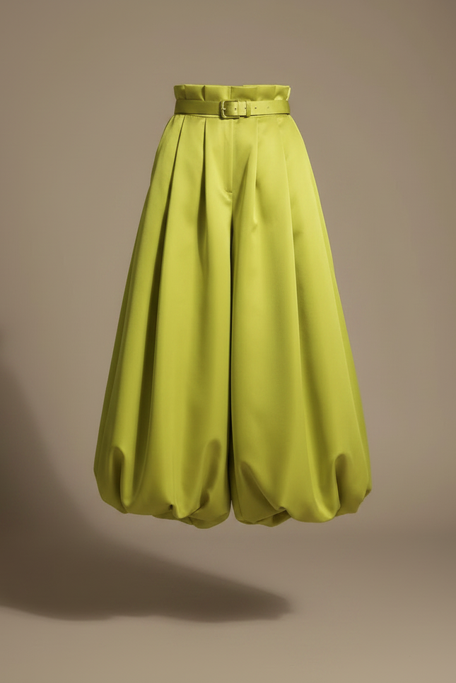 Pantalon À Pince Vert Satiné Bouffant Élégant Femme - vue 3